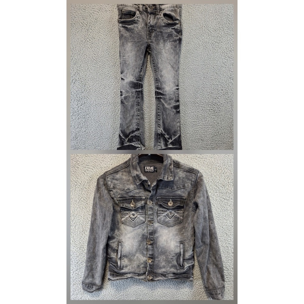 True Indigo Jacket & Jeans Kids 4/7 Black Denim High Waisted Streetwear‎ Grunge